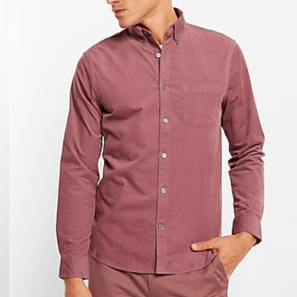 Men's Express ROSE TAUPE Corduroy Shirt Button Up Long Sleeve XL Stretch